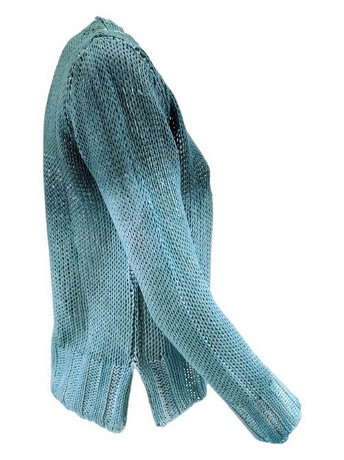 Women's v-neck sweater in turquoise and green vanisé ribbon Alessandro Aste | LIZJUNGLE
